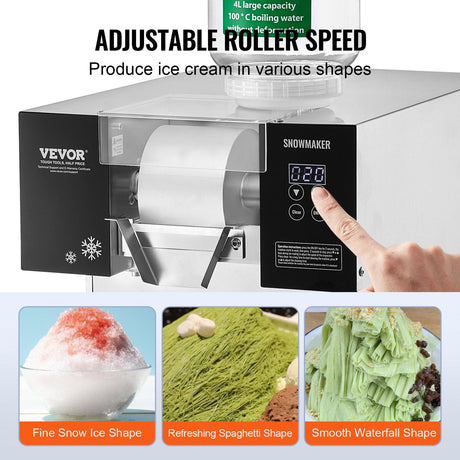 Commercial Snowflake Ice Machine, 385LBS/24H Snowflake Ice Maker, Stainless Steel Ice Shaver Machine, Electric Snow Cone Maker, Liquid Cooling System for Rapid Heat Dissipation, Ice Cream