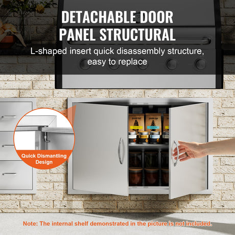 VEVOR BBQ Access Door, 889x610 mm Double Outdoor Kitchen Door, Stainless Steel Flush Mount Door, Wall Vertical Door with Handles, for BBQ Island, Grilling Station, Outside Cabinet