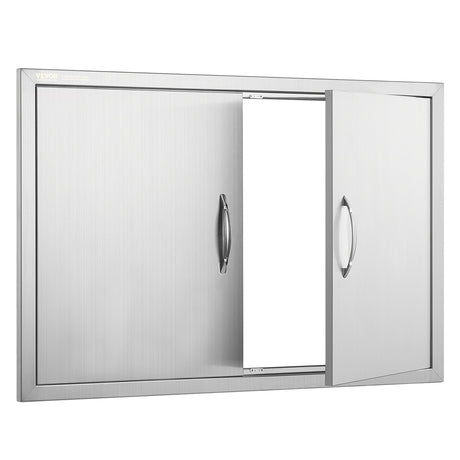 VEVOR BBQ Access Door, 889x610 mm Double Outdoor Kitchen Door, Stainless Steel Flush Mount Door, Wall Vertical Door with Handles, for BBQ Island, Grilling Station, Outside Cabinet