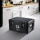 Insulated Food Pan Carrier, 36Qt Capacity, Stackable Catering Hot Box with 3 Stainless Steel Pans, Top Load LLDPE Food Warmer with Elastic Side Handles and Buckles, for Restaurant Canteen, Black