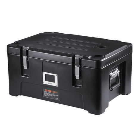Insulated Food Pan Carrier, 36Qt Capacity, Stackable Catering Hot Box with 3 Stainless Steel Pans, Top Load LLDPE Food Warmer with Elastic Side Handles and Buckles, for Restaurant Canteen, Black