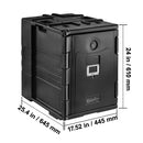 Insulated Food Pan Carrier, 82 Qt Hot Box for Catering, LLDPE Food Box Carrier w/ Double Buckles, Front Loading Food Warmer w/ Handles, Stackable End Loader for Restaurant, Canteen, etc. Black