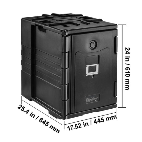Insulated Food Pan Carrier, 82 Qt Hot Box for Catering, LLDPE Food Box Carrier w/ Double Buckles, Front Loading Food Warmer w/ Handles, Stackable End Loader for Restaurant, Canteen, etc. Black