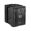 Insulated Food Pan Carrier, 82 Qt Hot Box for Catering, LLDPE Food Box Carrier w/ Double Buckles, Front Loading Food Warmer w/ Handles, Stackable End Loader for Restaurant, Canteen, etc. Black