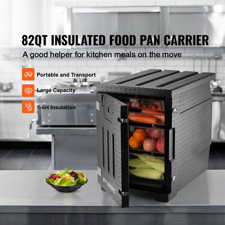 Insulated Food Pan Carrier, 90L Hot Box for Catering, LLDPE Food Box Carrier with Double Buckles, Front Loading Food Warmer for Restaurant, Canteen, etc.