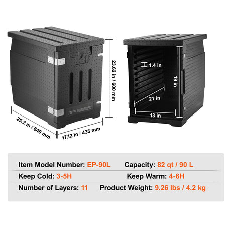 Insulated Food Pan Carrier, 90L Hot Box for Catering, LLDPE Food Box Carrier with Double Buckles, Front Loading Food Warmer for Restaurant, Canteen, etc.