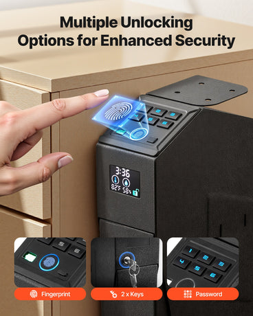 VEVOR Gun Safe, Slider Handgun Gun Safe with Screen, Fingerprint/Password/Key, 3-Way Quick Access Firearm Case Box with LED for 1 Pistol & Magazine, Mounted Gun Box for Nightstand Bedside Desk Car
