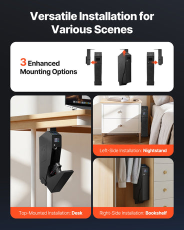 VEVOR Gun Safe, Slider Handgun Gun Safe with Screen, Fingerprint/Password/Key, 3-Way Quick Access Firearm Case Box with LED for 1 Pistol & Magazine, Mounted Gun Box for Nightstand Bedside Desk Car