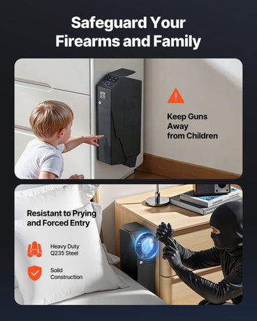 VEVOR Gun Safe, Slider Handgun Gun Safe with Screen, Fingerprint/Password/Key, 3-Way Quick Access Firearm Case Box with LED for 1 Pistol & Magazine, Mounted Gun Box for Nightstand Bedside Desk Car