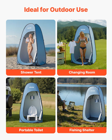 Pop up Shower Tent, Instant Portable Privacy Tent Changing Room with Hanging Bag, Ground Stakes, Ropes, Carry Bag, 190T Polyester with Silver Coating, Quick Setup, for Camping, Beach, Fishing