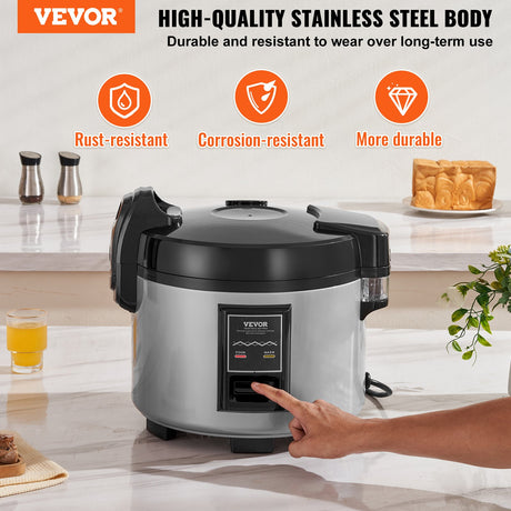VEVOR Commercial Rice Cooker, 45-Cup Rice Cooker, 9 Liter Large Rice Cooker and Warmer with Nonstick Inner Pot, Fast Cooking and 12-Hour Keep Warm, with Rice Cup and Paddle, for Restaurant