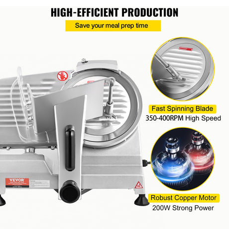 Commercial Meat Slicer, 200W Electric Deli Food Slicer, 350-400RPM Meat Slicer with 8