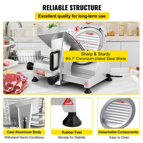 Commercial Meat Slicer, 200W Electric Deli Food Slicer, 350-400RPM Meat Slicer with 8
