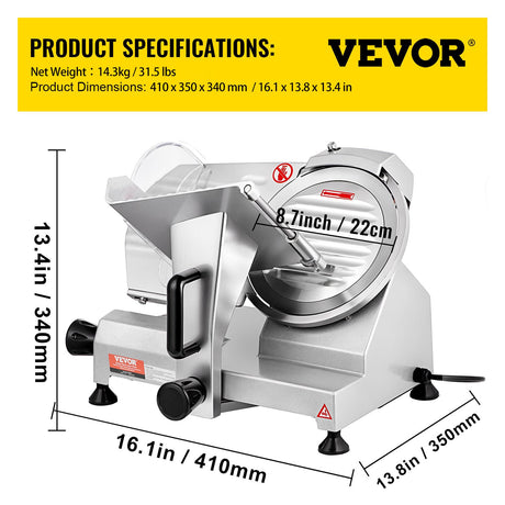 Commercial Meat Slicer, 200W Electric Deli Food Slicer, 350-400RPM Meat Slicer with 8