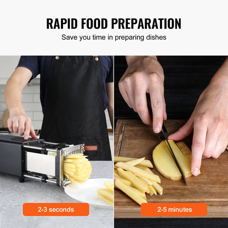 Electric French Fry Cutter, Potato Slicer with 1/2-Inch and 3/8-Inch Stainless Steel Blades, Potato Cutter Chopper w/ Anti-slip Feet, Great for Potato, French Fries, Cucumber, Vegetables, Carrot