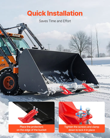 VEVOR Tractor Bucket Protector, 2PCS Heavy Duty Steel Bucket Edge Protectors, Edge Tamer Anti-Skid Device with Double Hexagon Lock Nuts and Bolts, for Snow, Leave Removal & Spreading Gravel (Red)
