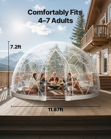 Garden Dome Tent, 3.6 x 2.2 m Outdoor Clear Bubble Tent for 4-7 Person, Weatherproof Geodesic Dome Greenhouse with Window, PVC Igloo Tents for Backyard Patios Camping Party Wedding