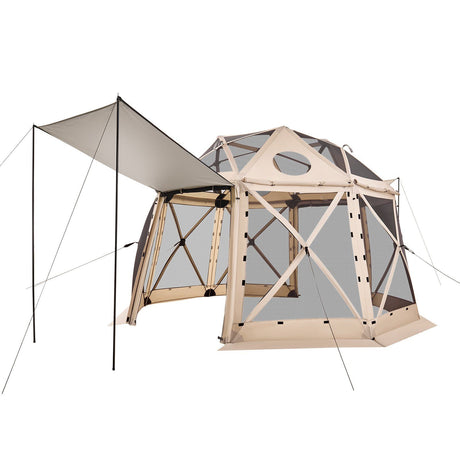Pop up Gazebo Screen Tent, 3.6x3.6 m, 13-Sided Spherical Camping Canopy Tent with Removable Top & Carry Bag, Quick-Set & Bite-Proof, Screen House Sun Shelter for 8-10 Persons, Beige