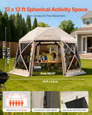 Pop up Gazebo Screen Tent, 3.6x3.6 m, 13-Sided Spherical Camping Canopy Tent with Removable Top & Carry Bag, Quick-Set & Bite-Proof, Screen House Sun Shelter for 8-10 Persons, Beige
