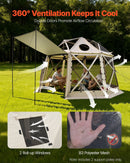 Pop up Gazebo Screen Tent, 3.6x3.6 m, 13-Sided Spherical Camping Canopy Tent with Removable Top & Carry Bag, Quick-Set & Bite-Proof, Screen House Sun Shelter for 8-10 Persons, Beige