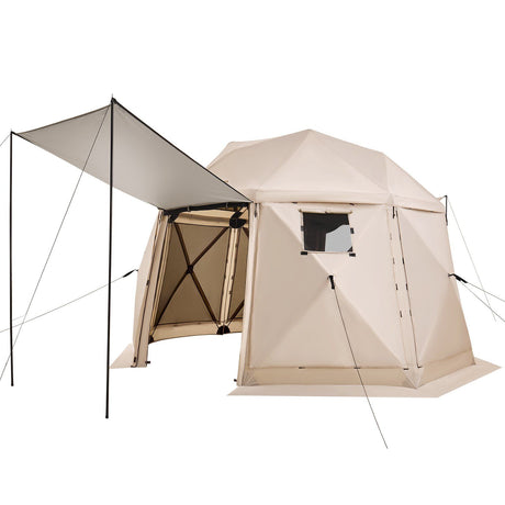 Pop up Gazebo Screen Tent, 3.6x3.6 m, 13-Sided Spherical Camping Canopy Tent with Removable Top & Carry Bag, Quick-Set & Bite-Proof, Screen House Sun Shelter for 8-10 Persons, Beige
