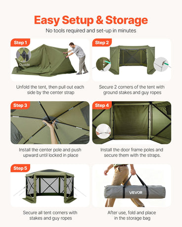 Pop up Gazebo Screen Tent, 3x3 m Large 6-Sided Camping Canopy Tent with Removable Top & Carry Bag, Quick-Set & Bite-Proof, Screen House Sun Shelter for 6-8 Persons Backyard Patio, Green