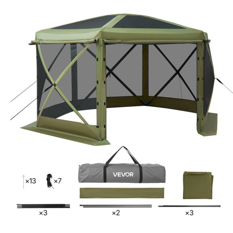 Pop up Gazebo Screen Tent, 3x3 m Large 6-Sided Camping Canopy Tent with Removable Top & Carry Bag, Quick-Set & Bite-Proof, Screen House Sun Shelter for 6-8 Persons Backyard Patio, Green