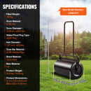 VEVOR Lawn Roller, 13 Gallon 24Inch Sand/Water Filled Yard Roller, Steel Sod Roller with Easy-turn Plug and U-Shaped Ergonomic Handle for Convenient Push and Pull, for Lawn, Garden, Farm, Park, Black