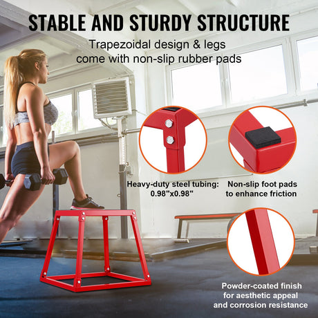 VEVOR Plyometric Jump Box, 18 Inch Plyo Box, Steel Plyometric Platform and Jumping Agility Box, Anti-Slip Fitness Exercise Step Up Box for Home Gym Training, Conditioning Strength Training, Red
