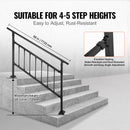 VEVOR Iron Handrail Stair Railing Hand Rail Kit 1-4 Steps Outdoor Black w/ Bars