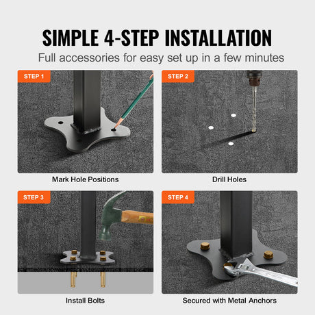 VEVOR Iron Handrail Stair Railing Hand Rail Kit 1-4 Steps Outdoor Black w/ Bars