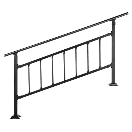 VEVOR Iron Handrail Stair Railing Hand Rail Kit 1-4 Steps Outdoor Black w/ Bars