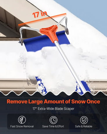 VEVOR Snow Roof Rake, 27cm Aluminum Blade, 1.25-5.24 m Adjustable Roof Snow Scraper with Wheels & Slide, Lightweight Snows Removal Tool for House Rooftop Leaves Debris Clearing