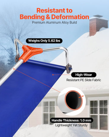 VEVOR Snow Roof Rake, 27cm Aluminum Blade, 1.25-5.24 m Adjustable Roof Snow Scraper with Wheels & Slide, Lightweight Snows Removal Tool for House Rooftop Leaves Debris Clearing