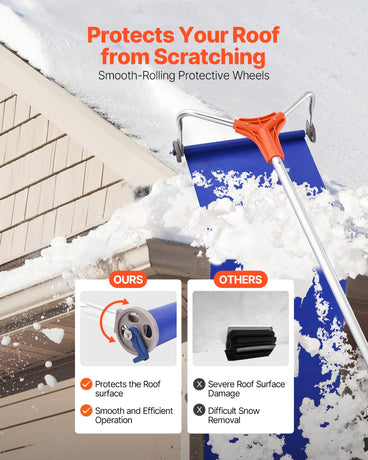 VEVOR Snow Roof Rake, 27cm Aluminum Blade, 1.25-5.24 m Adjustable Roof Snow Scraper with Wheels & Slide, Lightweight Snows Removal Tool for House Rooftop Leaves Debris Clearing