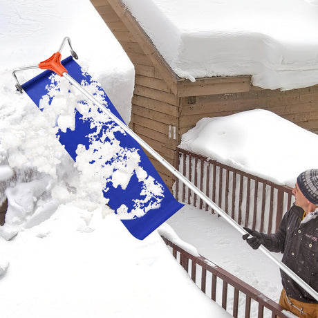 VEVOR Snow Roof Rake, 27cm Aluminum Blade, 1.25-5.24 m Adjustable Roof Snow Scraper with Wheels & Slide, Lightweight Snows Removal Tool for House Rooftop Leaves Debris Clearing