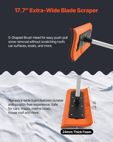 VEVOR Snow Roof Rake, 45cm Foam Blade, 2.25-5.62 m Adjustable Roof Snow Scraper, Extension Tubes & Non-Slip Handle, Lightweight Snows Removal Tool for House Leaves Debris Clearing