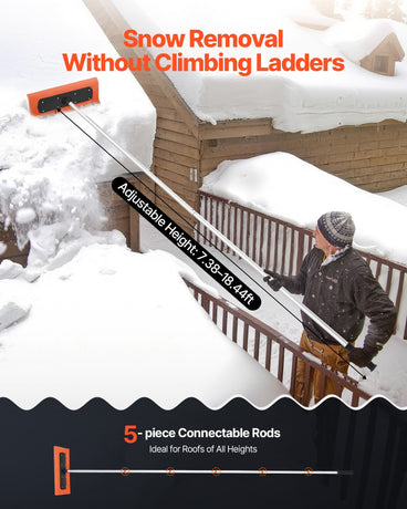 VEVOR Snow Roof Rake, 45cm Foam Blade, 2.25-5.62 m Adjustable Roof Snow Scraper, Extension Tubes & Non-Slip Handle, Lightweight Snows Removal Tool for House Leaves Debris Clearing