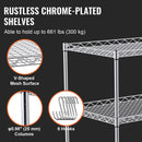 Kitchen Utility Cart, 3 Tiers, Wire Rolling Cart with 300kg Capacity, Steel Service Cart on Wheels, Metal Storage Trolley with 80mm Deep Basket Curved Handle 6 Hooks, for Indoor and Outdoor Use