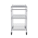 Kitchen Utility Cart, 3 Tiers, Wire Rolling Cart with 300kg Capacity, Steel Service Cart on Wheels, Metal Storage Trolley with 80mm Deep Basket Curved Handle 6 Hooks, for Indoor and Outdoor Use