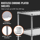 Kitchen Utility Cart, 3 Tiers, Wire Rolling Cart, Steel Service Cart on Wheels, Metal Storage Trolley with 80mm Basket Curved Handle PP Liner 6 Hooks, for Indoor and Outdoor