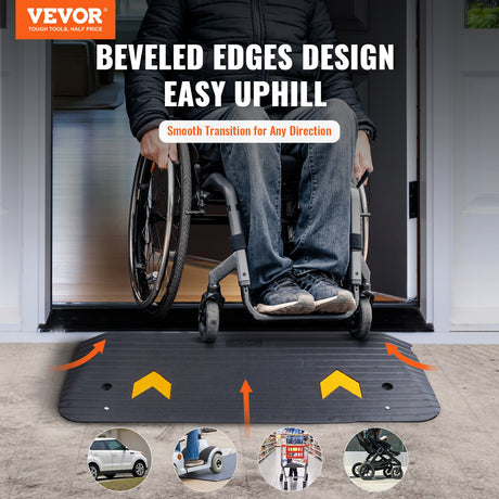 VEVOR Upgraded Rubber Threshold Ramp, 3.8 cm Rise Wheelchair Ramp Doorway, Natural Curb Ramp Rated 15 tons Load Capacity, Non-Slip Textured Surface Rubber Curb Ramp for Wheelchair and Scooter