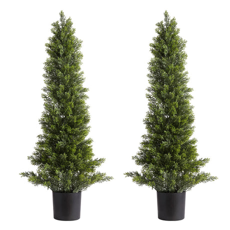 VEVOR Artificial Topiary Cedar Trees, 2 Set 914mm Faux Pine Shrubs Plants, Fake Silk Tree Look Real, Easy Assembly for Decor Front Porch Outdoor Patio Garden Balcony Backyard Indoor Office