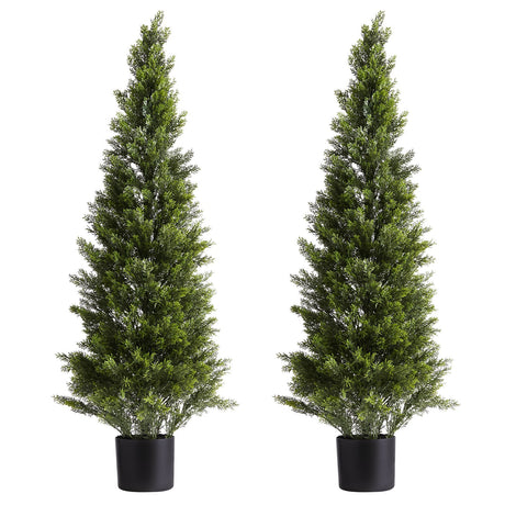 VEVOR Artificial Topiary Cedar Trees, 2 Set 1219mm Faux Pine Shrubs Plants, Fake Silk Tree Look Real, Easy Assembly for Decor Front Porch Outdoor Patio Garden Balcony Backyard Indoor Office