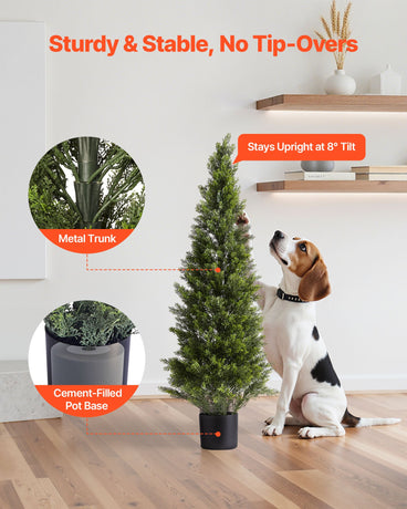 VEVOR Artificial Topiary Cedar Trees, 2 Set 1219mm Faux Pine Shrubs Plants, Fake Silk Tree Look Real, Easy Assembly for Decor Front Porch Outdoor Patio Garden Balcony Backyard Indoor Office