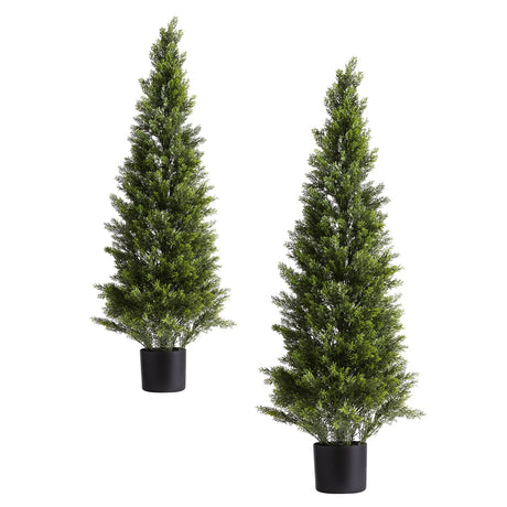 VEVOR Artificial Topiary Cedar Trees, 2 Set 1219mm Faux Pine Shrubs Plants, Fake Silk Tree Look Real, Easy Assembly for Decor Front Porch Outdoor Patio Garden Balcony Backyard Indoor Office