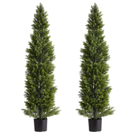 VEVOR Artificial Topiary Cedar Trees, 2 Set 1524mm Faux Pine Shrubs Plants, Fake Silk Tree Look Real, Easy Assembly for Decor Front Porch Outdoor Patio Garden Balcony Backyard Indoor Office