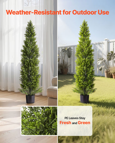 VEVOR Artificial Topiary Cedar Trees, 2 Set 1524mm Faux Pine Shrubs Plants, Fake Silk Tree Look Real, Easy Assembly for Decor Front Porch Outdoor Patio Garden Balcony Backyard Indoor Office