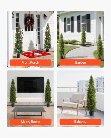 VEVOR Artificial Topiary Cedar Trees, 2 Set 1524mm Faux Pine Shrubs Plants, Fake Silk Tree Look Real, Easy Assembly for Decor Front Porch Outdoor Patio Garden Balcony Backyard Indoor Office