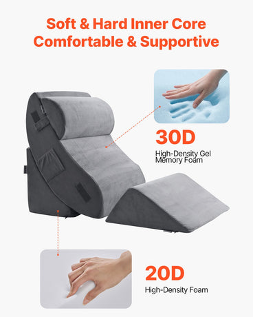 VEVOR Wedge Pillow for Sleeping, 4 Pcs Adjustable Orthopedic Bed Wedge Set, Support Leg Neck Shoulder, Post Surgery Pillow for Back Pain, Acid Reflux, Snoring Relief, Sitting up in Bed, Dark Grey